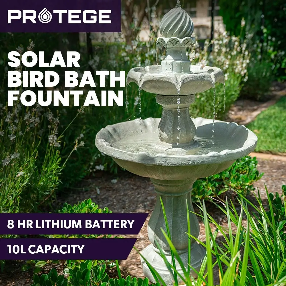 Protege 3 Tier Solar Powered Water Feature Fountain Bird Bath - Light Grey