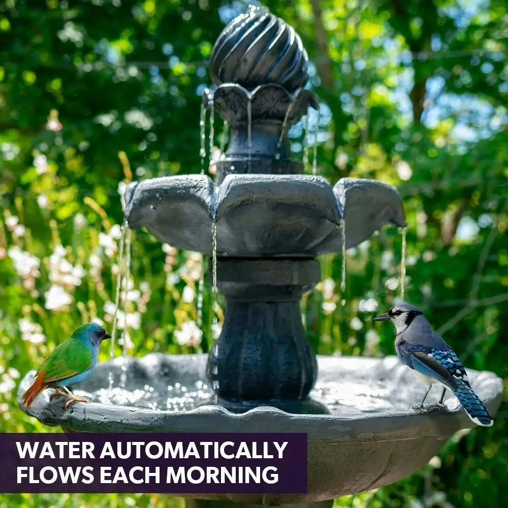 Protege Water Fountain Solar Powered 3 Tiered Battery Outdoor Bird Bath