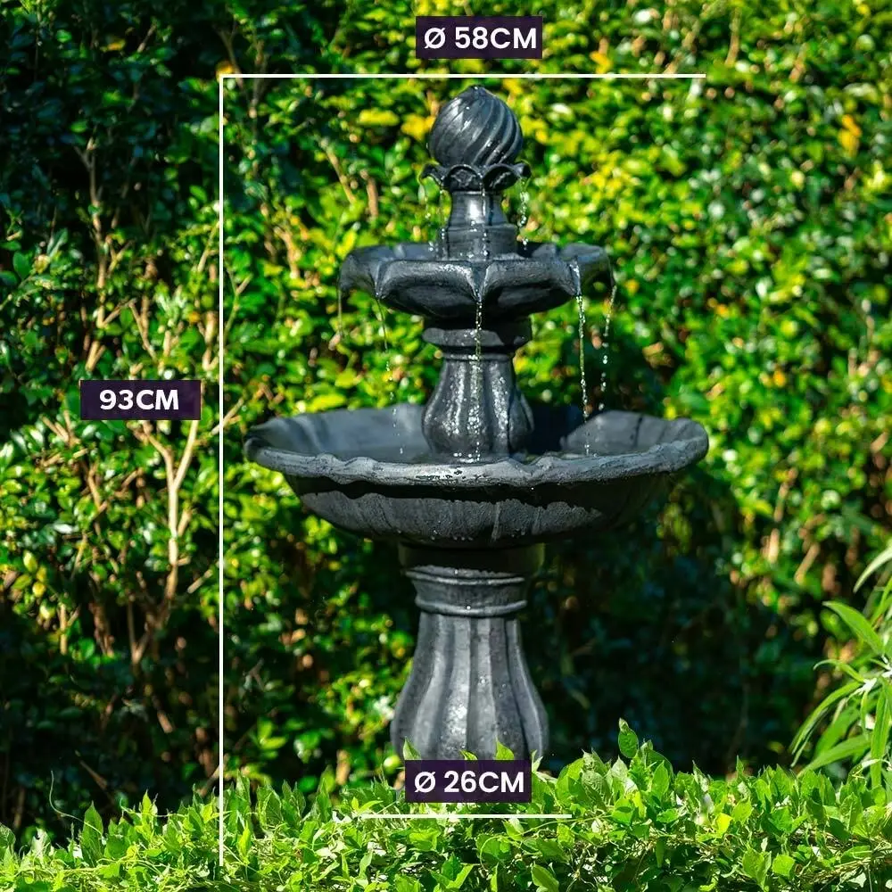 Protege Water Fountain Solar Powered 3 Tiered Battery Outdoor Bird Bath