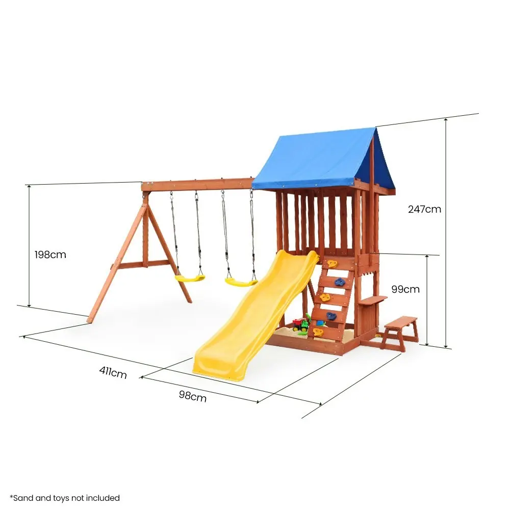 Rovo Kids Outdoor Slide and Swing Play Set with Climbing Wall and Sandpit