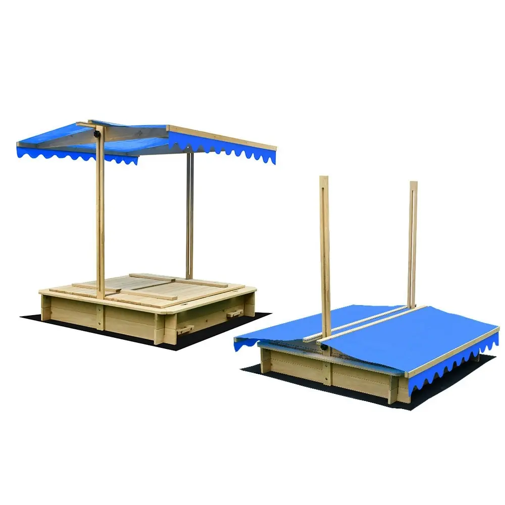 Rovo Kids Wooden Sand Pit with Canopy Cover, with Removable Sandpit Seats