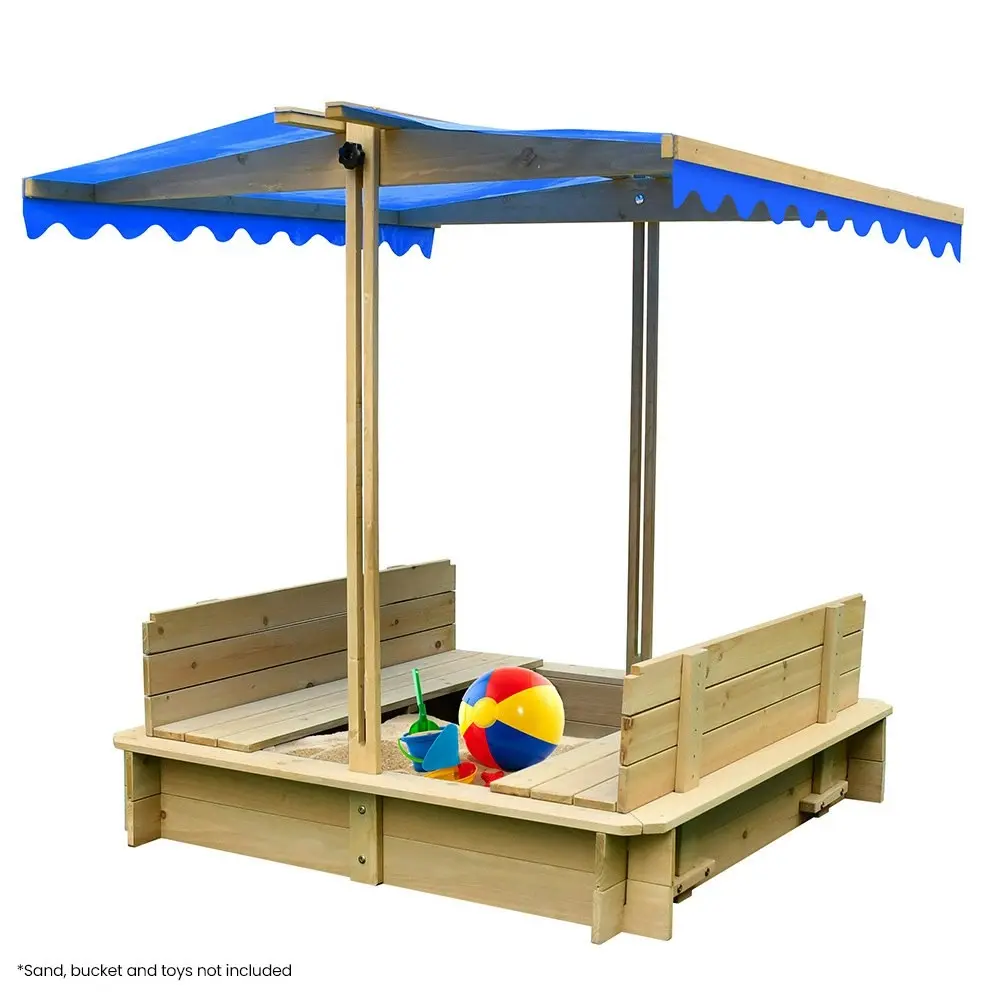 Rovo Kids Wooden Sand Pit with Canopy Cover, with Removable Sandpit Seats