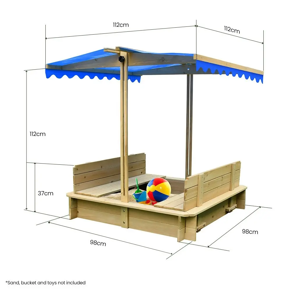 Rovo Kids Wooden Sand Pit with Canopy Cover, with Removable Sandpit Seats