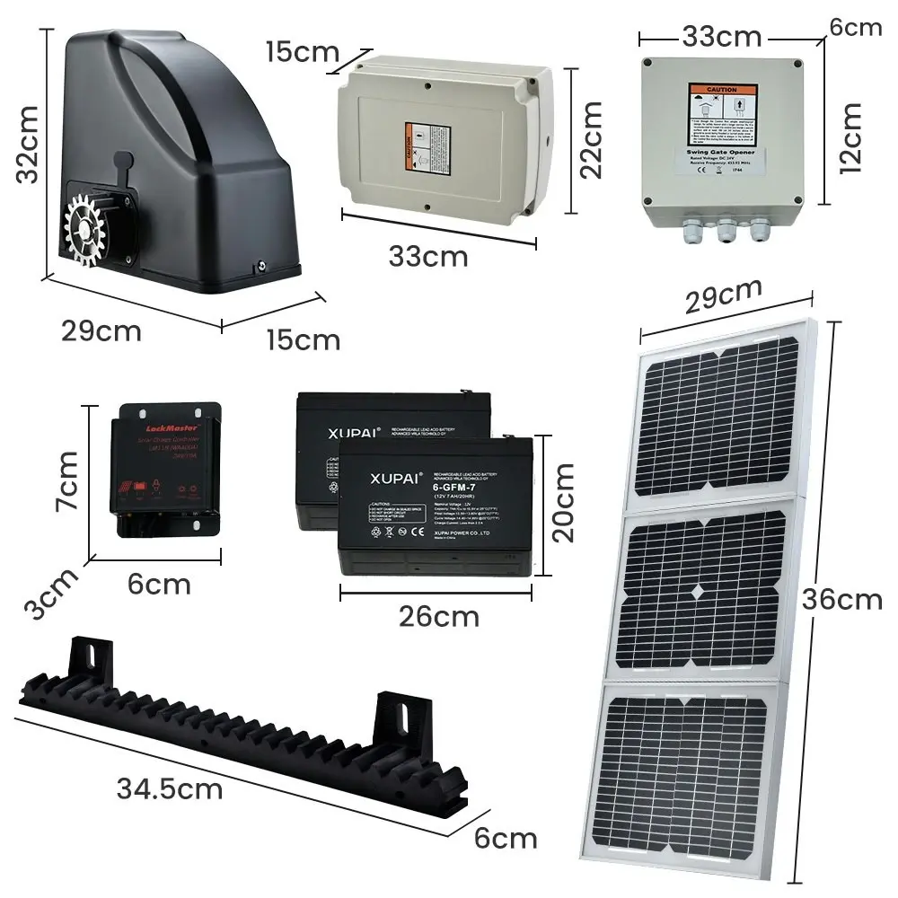 E-Guard Automatic Solar Electric 5M Sliding Gate Opener Kit, 1500kg Capacity, 3x Remote Controllers