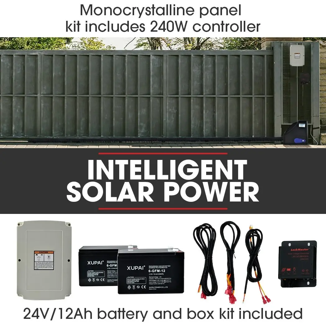 E-Guard Automatic Solar Electric 7M Sliding Gate Opener Kit, 1500kg Capacity, 3x Remote Controllers