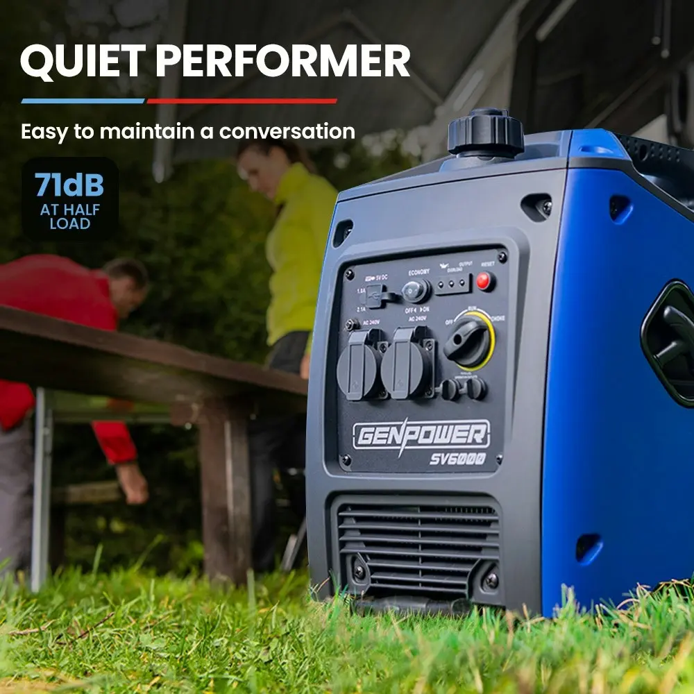 Genpower Inverter Generator Portable 3.5kW Max Petrol Pure Sine Wave Camping Power Station Blue