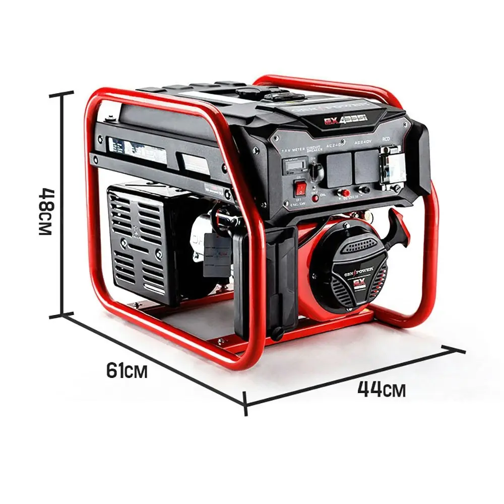 Genpower Portable Petrol Generator 4.2kW Max 3kW Rated Single-Phase 208CC 4 Stroke - Open Frame