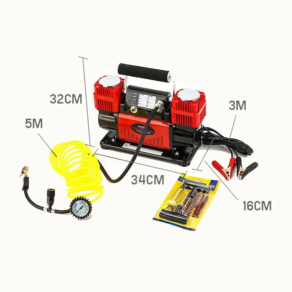 Outbac 12V 100PSI Portable Air Compressor 300L Compact Automatic Tyre Inflator/Deflator 540W