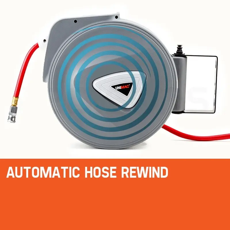 Unimac 20m Retractable Air Hose Reel Compressor Wall Mounted Auto Rewind