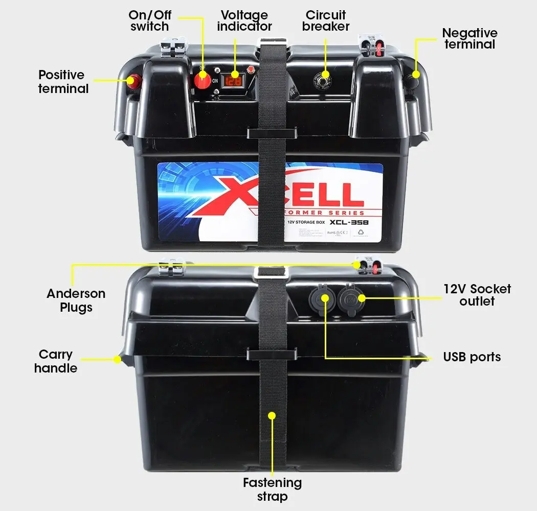 X-Cell Deep Cycle Battery Box Marine Storage Case 12v Camper Camping Boat Power