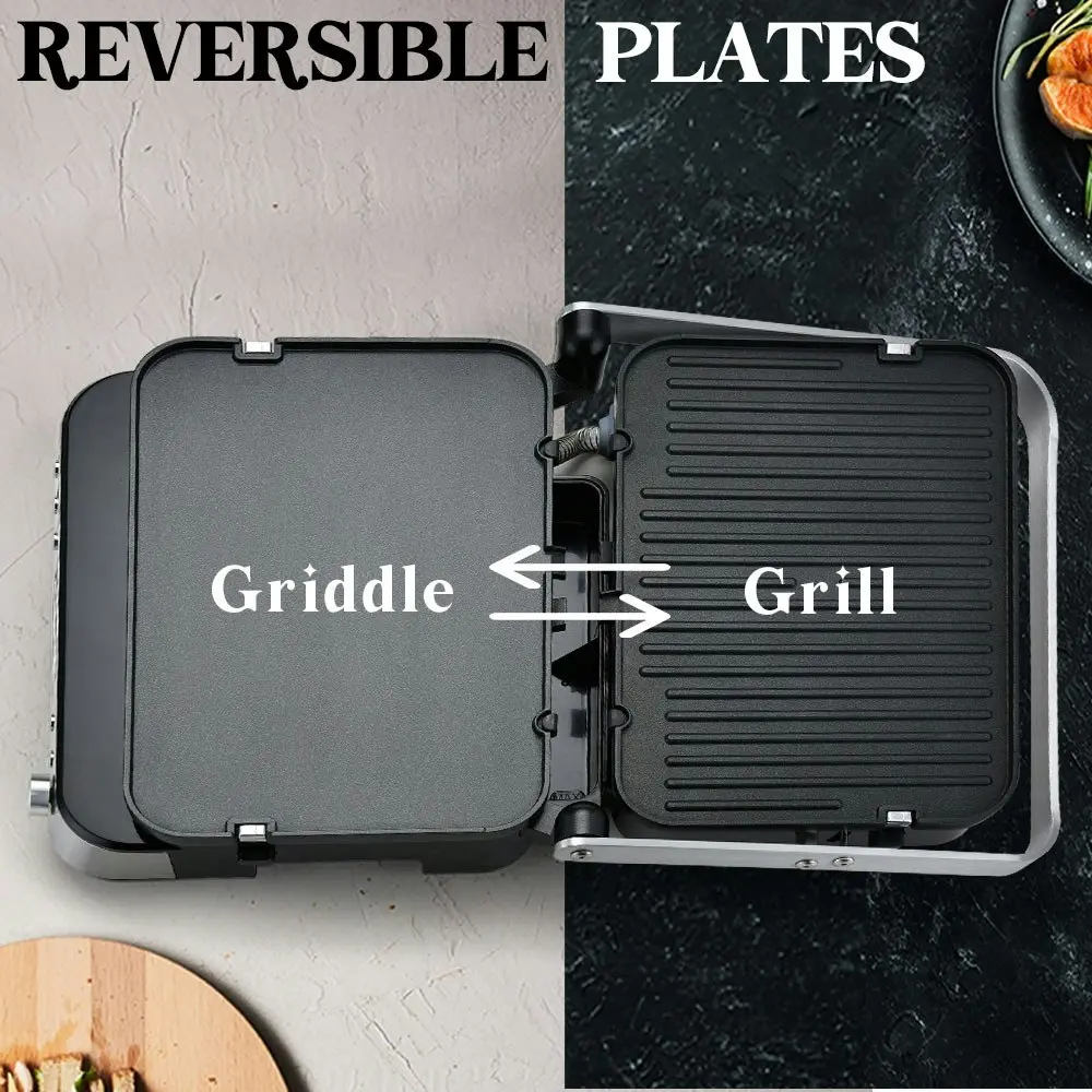 EuroChef Smart Multi Contact Grill Sandwich Press Panini Waffle Maker Griddle Stainless Steel