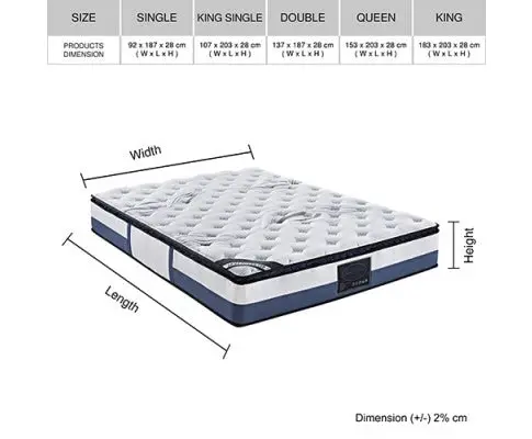 Mattress Latex Pillow Top Pocket Spring Foam Medium Firm Bed - 5 Sizes