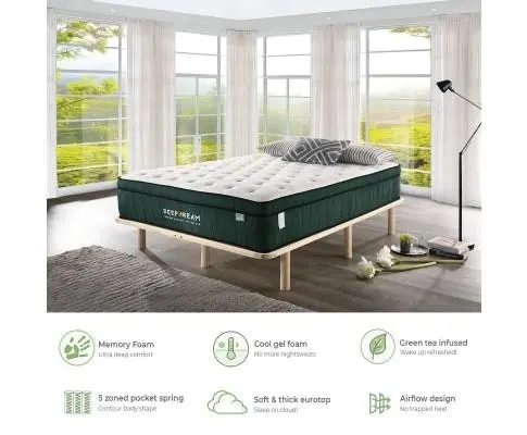 Deep Dream Green Tea Cool Gel Memory Foam Mattress 36cm 5 Zone