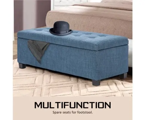 La Bella Dark Blue Storage Ottoman Stool Fabric