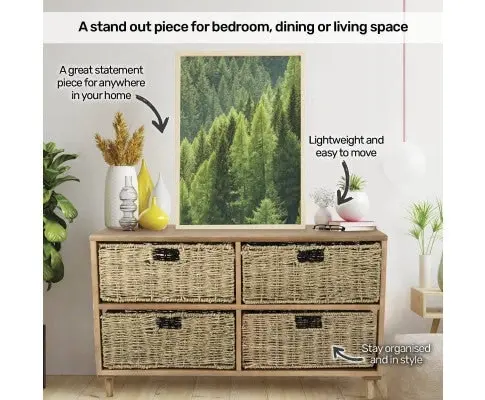 4 Drawer Natural Seagrass Wooden Storage Chest Stylish 46cm