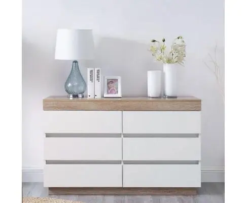 Ashley Coastal White Wooden Chest of 6 Drawers Cabinet