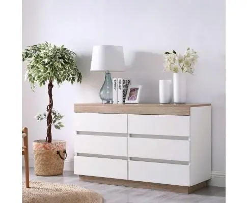 Ashley Coastal White Wooden Chest of 6 Drawers Cabinet