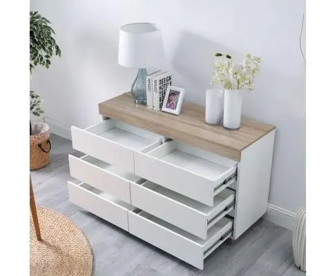 Ashley Coastal White Wooden Chest of 6 Drawers Cabinet