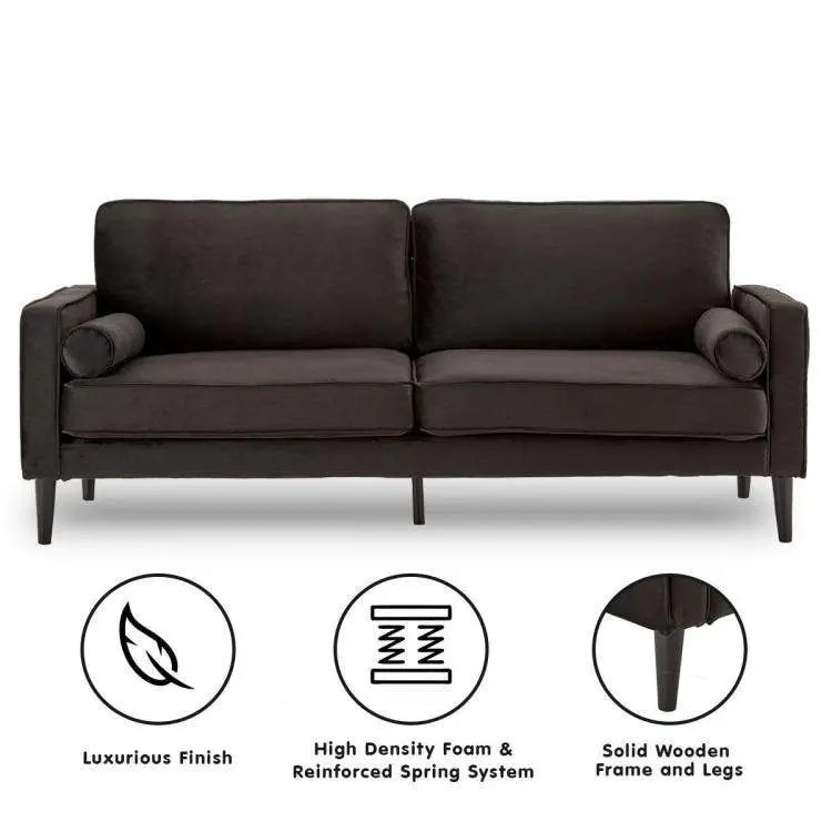 Sarantino 3 Seater Faux Velvet Sofa Bed Couch Furniture Lounge   Black