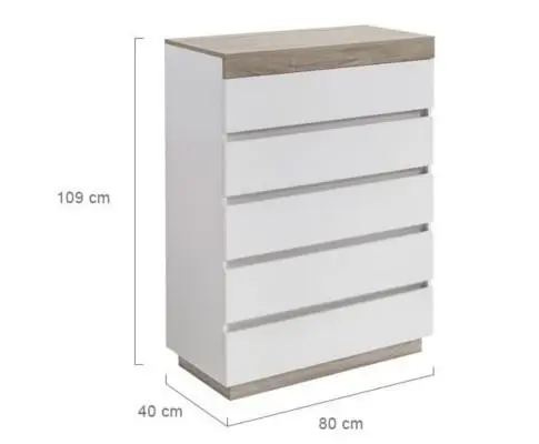 Ashley Coastal White Wooden Chest of 5 Drawers Tallboy