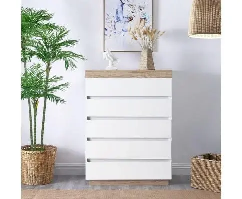 Ashley Coastal White Wooden Chest of 5 Drawers Tallboy