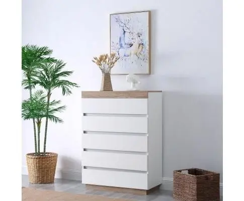 Ashley Coastal White Wooden Chest of 5 Drawers Tallboy