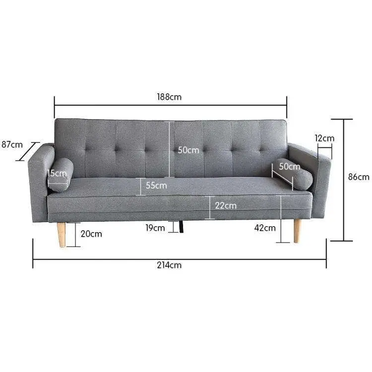 Madison Three Seater Sofa With Pillows - Light Grey