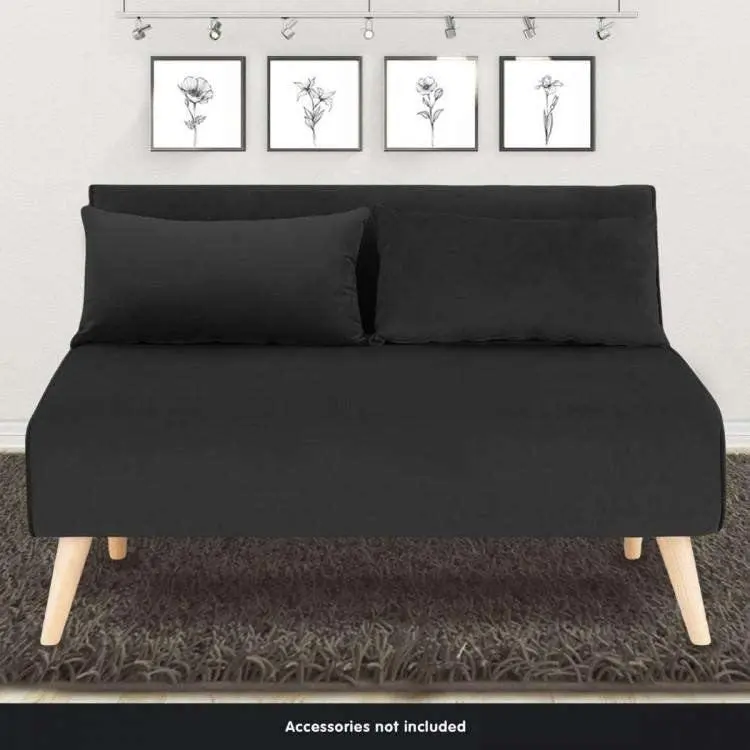 2 Seater Adjustable Sofa Bed Lounge Faux Velvet Fabric   Black