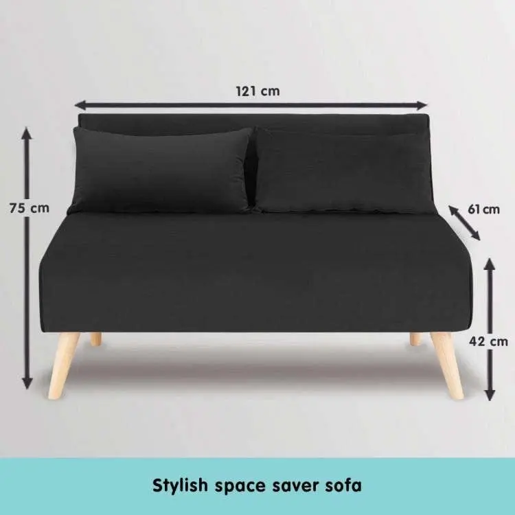 2 Seater Adjustable Sofa Bed Lounge Faux Velvet Fabric   Black