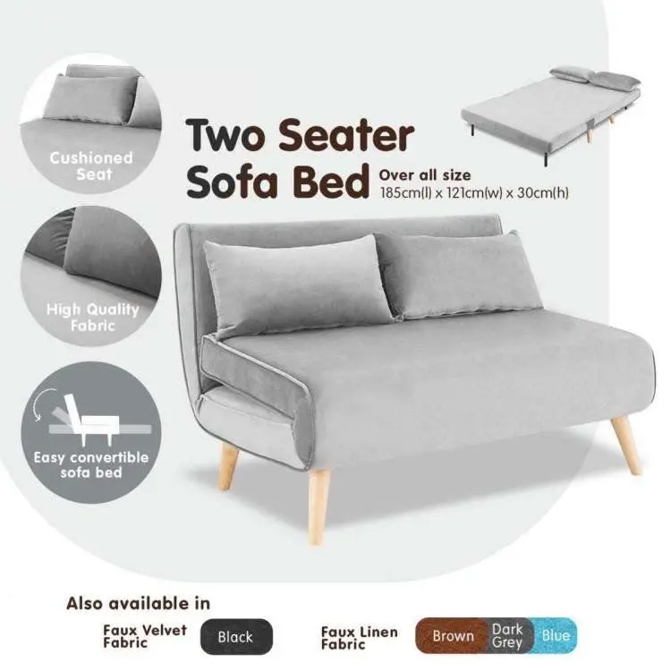 2 Seater Adjustable Sofa Bed Lounge Faux Velvet Fabric   Light Grey