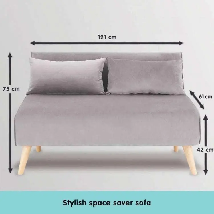 2 Seater Adjustable Sofa Bed Lounge Faux Velvet Fabric   Light Grey