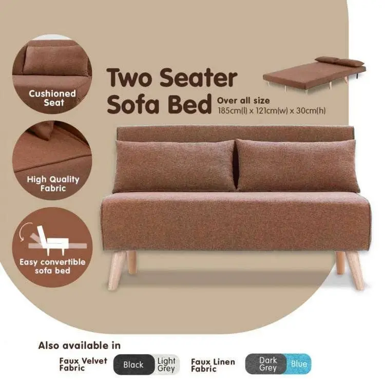 2 Seater Adjustable Sofa Bed Lounge Faux Velvet Fabric   Brown