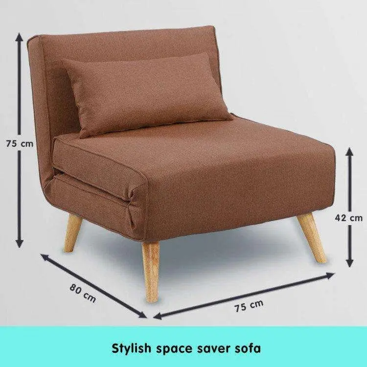 Adjustable Corner Sofa Single Seater Lounge Linen Bed Seat   Brown