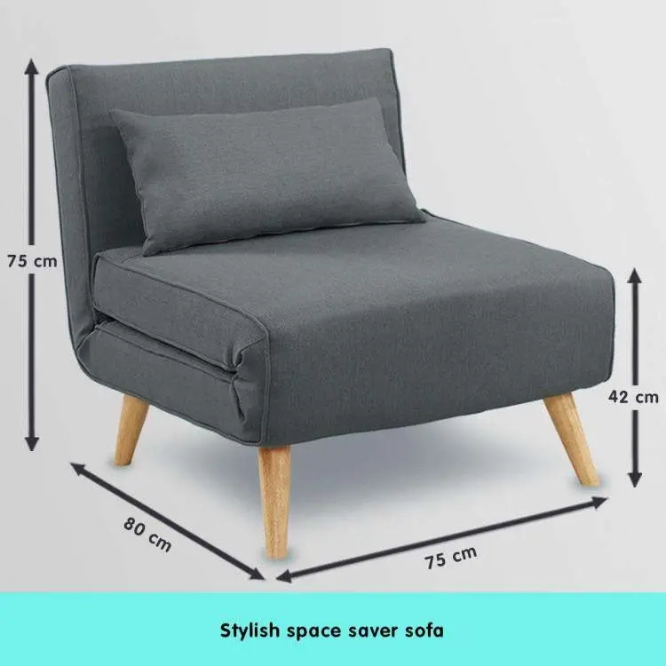 Adjustable Corner Sofa Single Seater Lounge Linen Bed Seat   Dark Grey