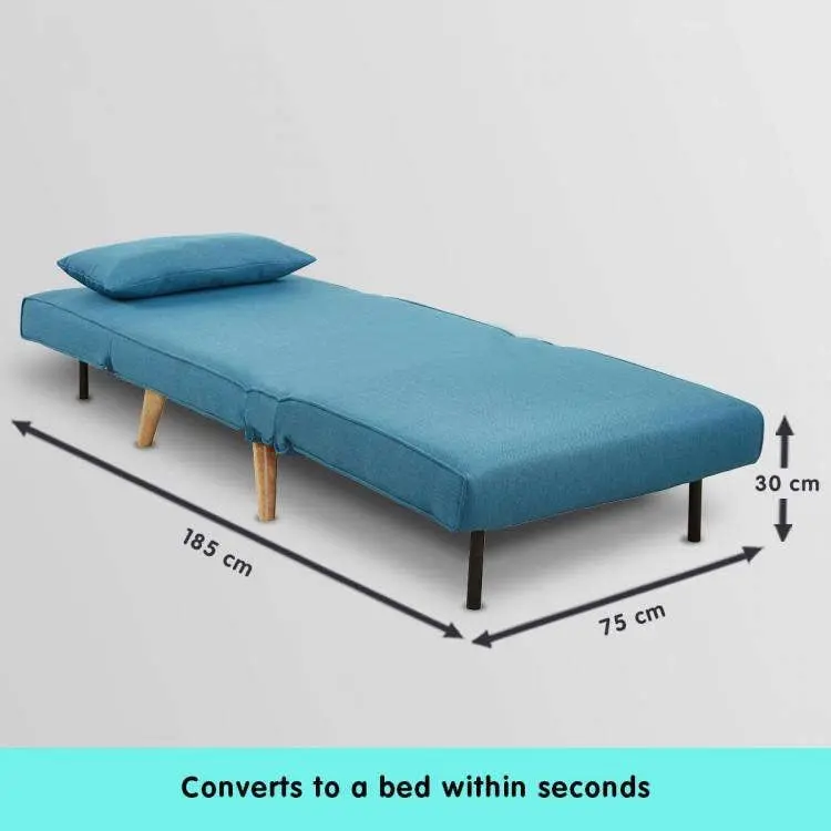 Adjustable Corner Sofa Single Seater Lounge Linen Bed Seat   Blue