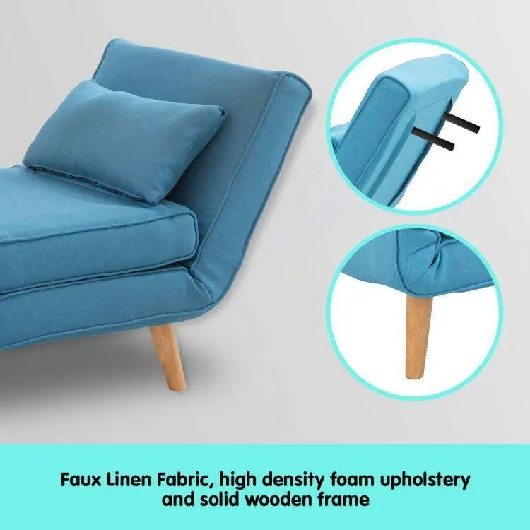 Adjustable Corner Sofa Single Seater Lounge Linen Bed Seat   Blue