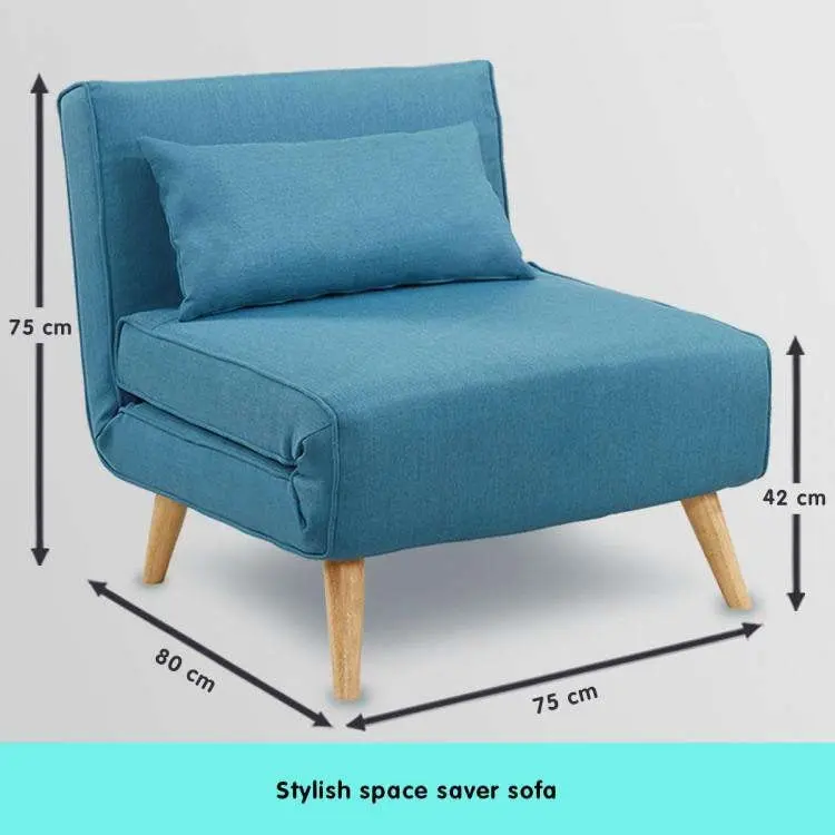 Adjustable Corner Sofa Single Seater Lounge Linen Bed Seat   Blue