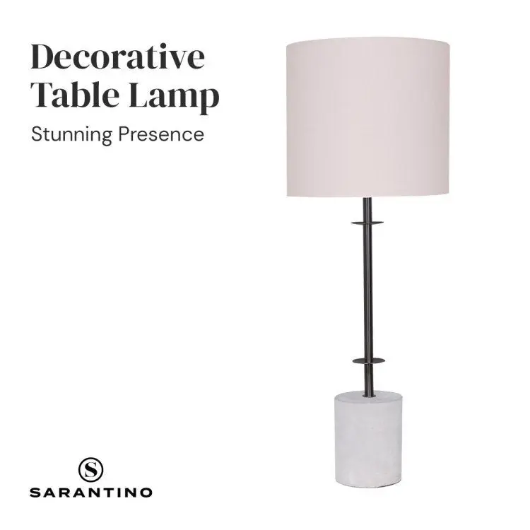 Sarantino Concrete & Metal Table Lamp With Off White Linen Shade