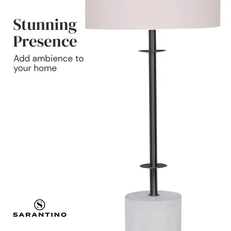 Sarantino Concrete & Metal Table Lamp With Off White Linen Shade