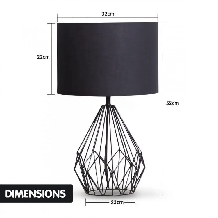 Metal Wire Table Lamp In Black Finish With Black Drum Shade