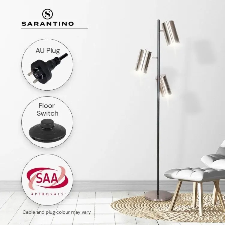 Sarantino 3 Shade Metal Floor Lamp Nickel & Matte Black Finish