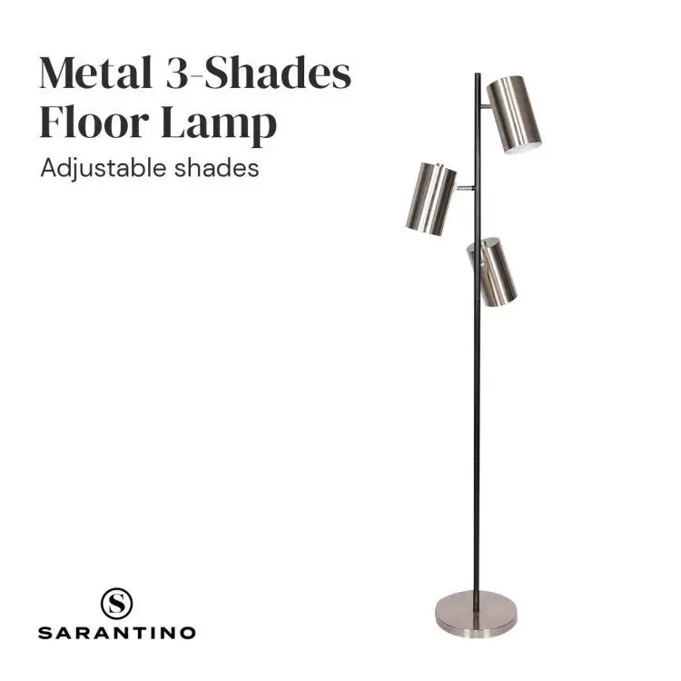 Sarantino 3 Shade Metal Floor Lamp Nickel & Matte Black Finish