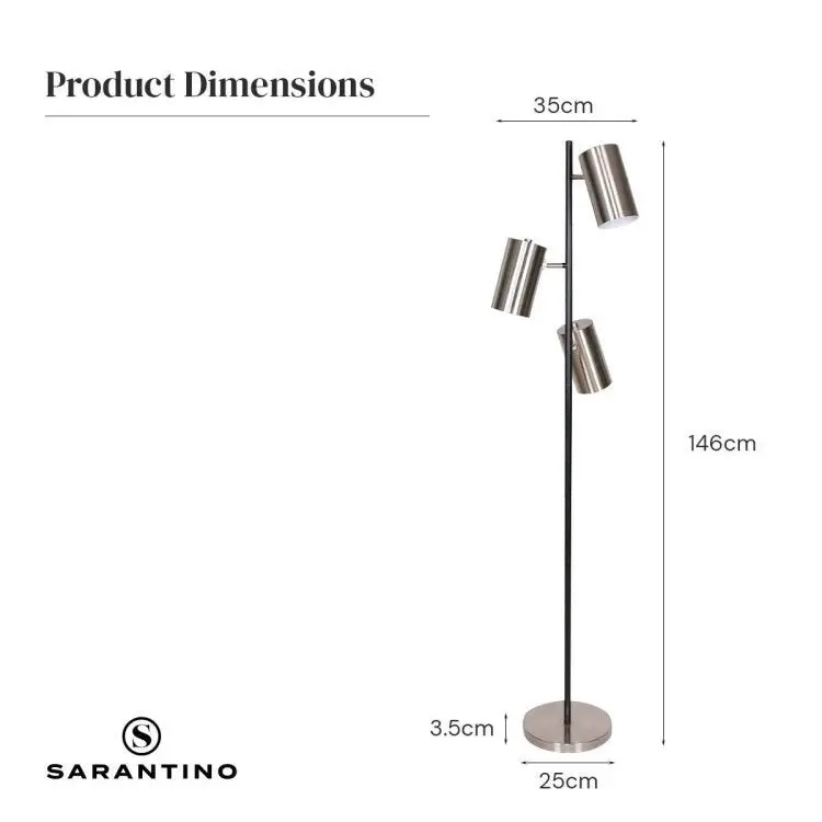 Sarantino 3 Shade Metal Floor Lamp Nickel & Matte Black Finish