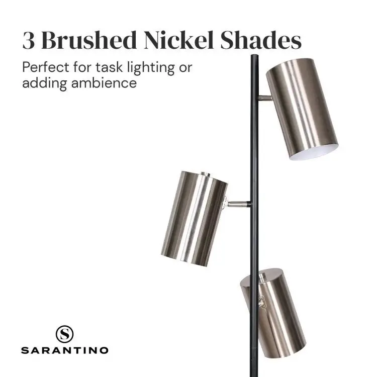 Sarantino 3 Shade Metal Floor Lamp Nickel & Matte Black Finish