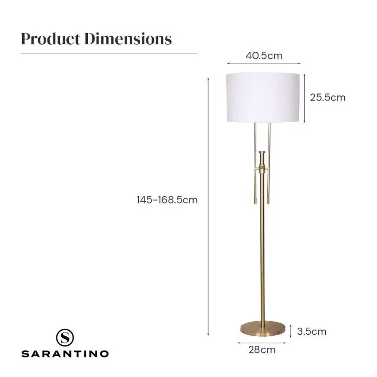 Sarantino Brushed Gold Height Adjustable Metal Floor Lamp