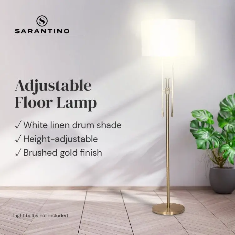 Sarantino Brushed Gold Height Adjustable Metal Floor Lamp