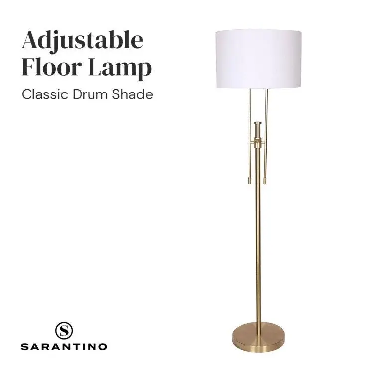 Sarantino Brushed Gold Height Adjustable Metal Floor Lamp