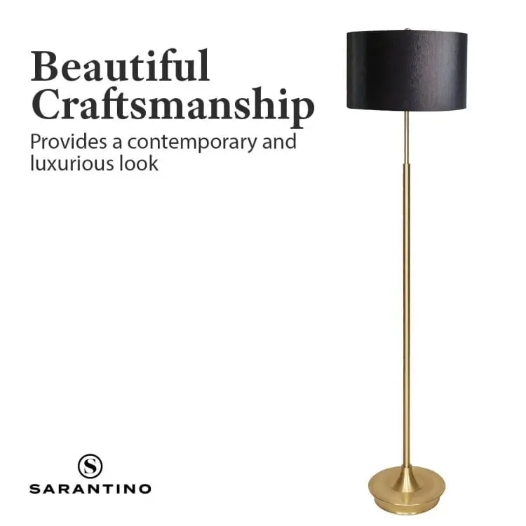 Sarantino Metal Floor Lamp In Brushed Brass Finish Black Linen Shade