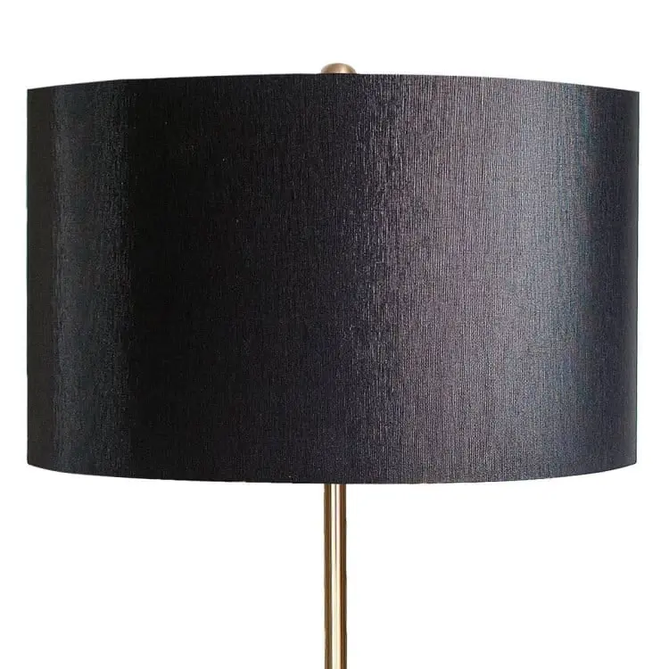 Sarantino Metal Floor Lamp In Brushed Brass Finish Black Linen Shade