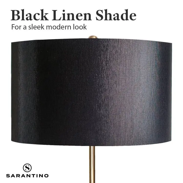 Sarantino Metal Floor Lamp In Brushed Brass Finish Black Linen Shade